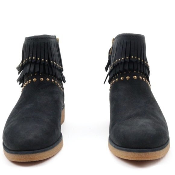NEW UGG Ariane Black Fringe Studded Leather Boots - Picture 3 of 5